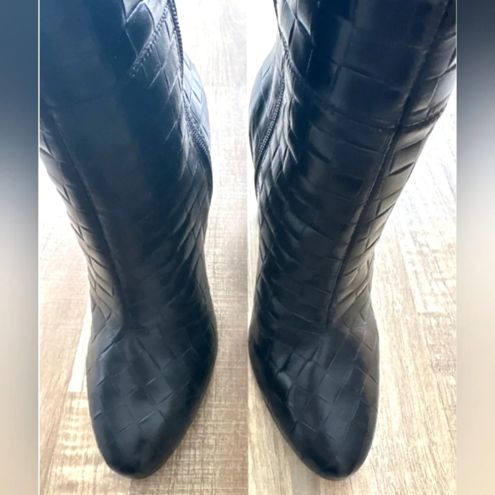 New Dune London Sonoma Black Woven Leather Knee High Boots